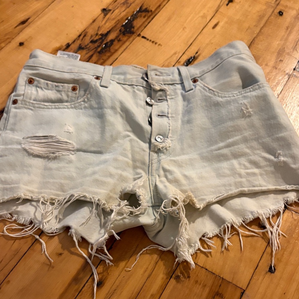 Levi’s Distressed Light Blue Denim Shorts